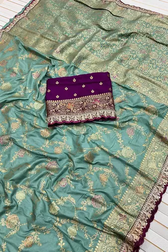 Sea Green Color Embroidery cording sequance and thread work   Dolla silk  Saree 