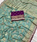 Sea Green Color Embroidery cording sequance and thread work   Dolla silk  Saree 