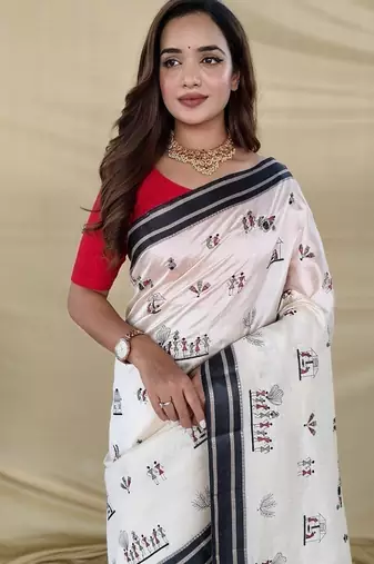 Black Color machine woven multi thread Work art silk saree