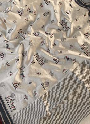 Black Color machine woven multi thread Work art silk saree 5