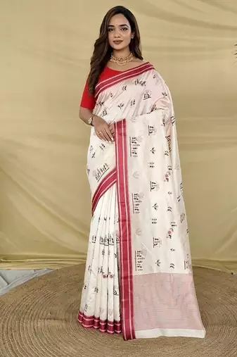 Red Color machine woven multi thread Work Silk Saree