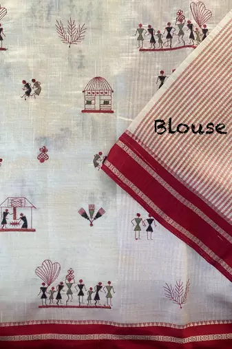 Red Color machine woven multi thread Work art silk saree