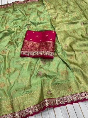 parrot green embroidery work dola silk saree 3