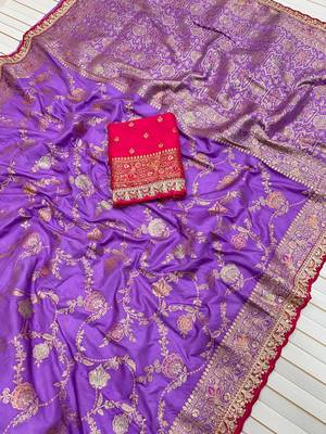 purple color embroidery work dola silk saree 2