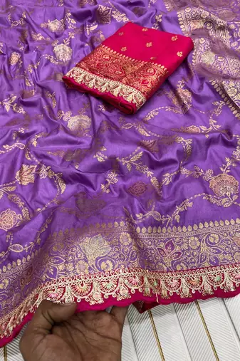 purple color embroidery work dola silk saree