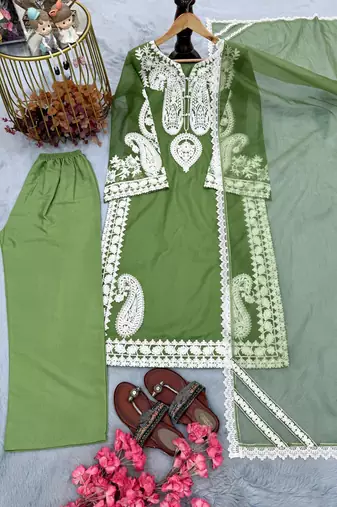 Green silkblend embroidered palazzo set