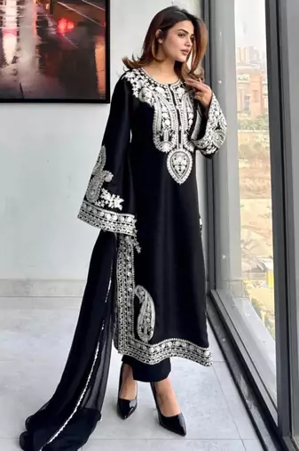 black silk blend embroidered palazzo set