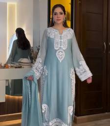 sky blue silk blend embroidered palazzo set