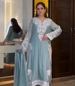 sky blue silk blend embroidered palazzo set