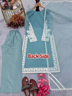 sky blue silk blend palazzo set with thread work 3