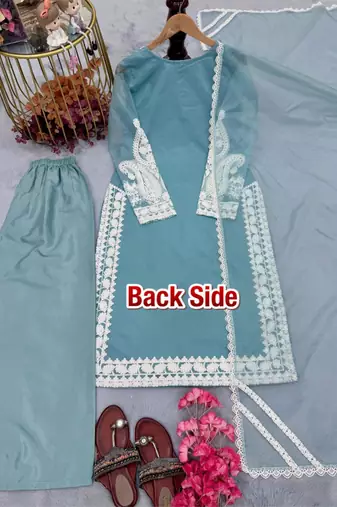 sky blue silk blend palazzo set with thread work