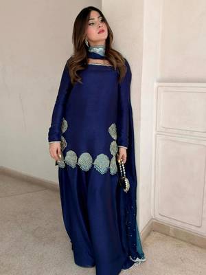 blue silk blend farshi salwar set with thread work
 2
