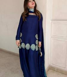 blue silk blend embroidered farshi salwar