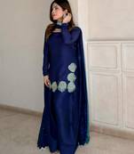 blue silk blend embroidered farshi salwar