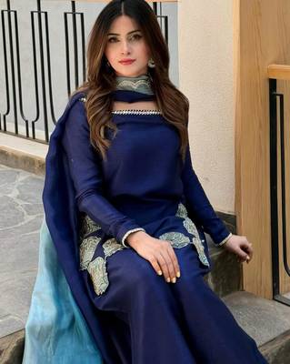blue silk blend farshi salwar set with thread work
 3