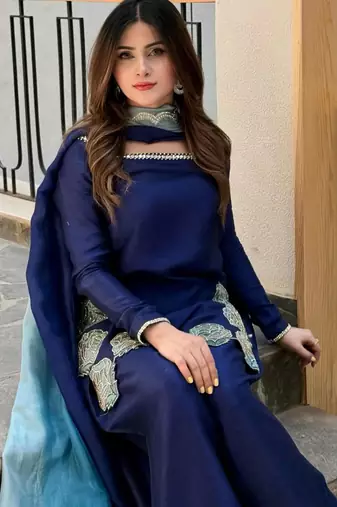 blue silk blend farshi salwar set with thread work