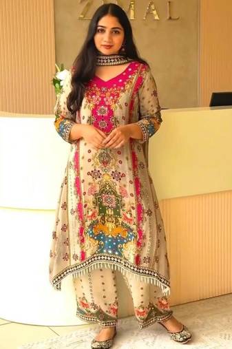 cream silk blend embroidered farshi salwar