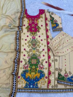 cream silk blend farshi salwar set with thread work
 3