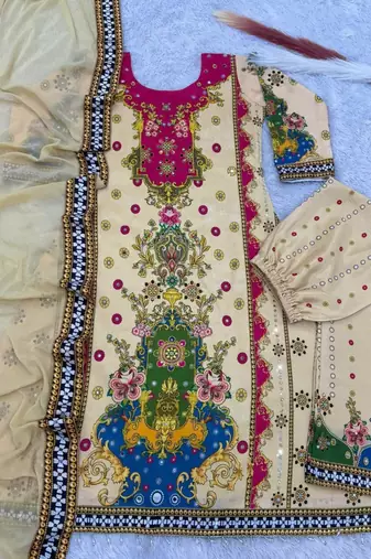 cream silk blend farshi salwar set with thread work
