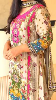cream silk blend farshi salwar set with thread work
 4