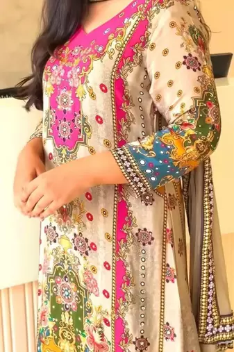 cream silk blend farshi salwar set with thread work