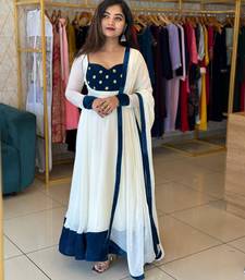 white silk blend embroidered gown set