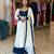 white silk blend embroidered gown set
