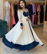 white silk blend embroidered gown set