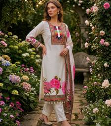 cream cotton silk printed kurta set