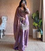 lavender silk blend embroidered palazzo set