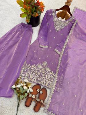 lavender silk blend embroidered palazzo set 3