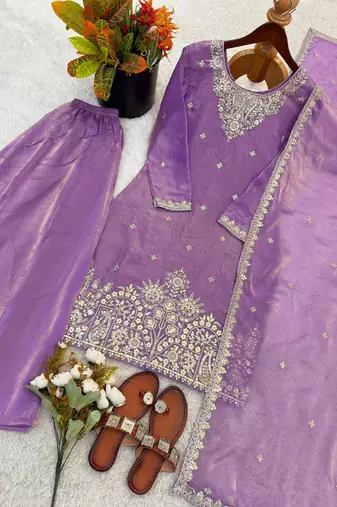 lavender silk blend embroidered palazzo set