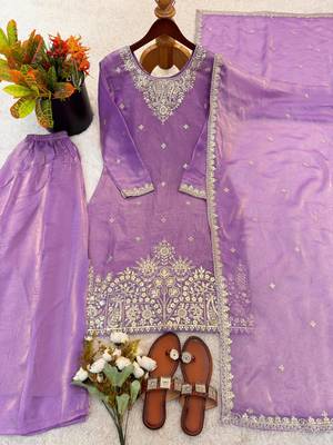 lavender silk blend embroidered palazzo set 4