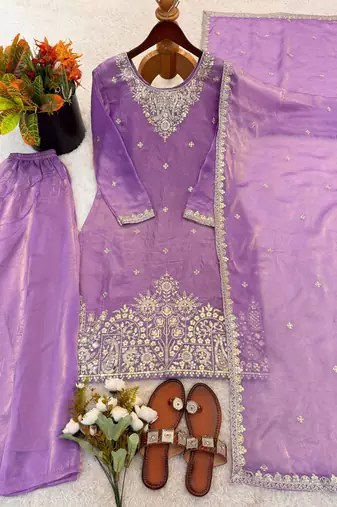 lavender silk blend embroidered palazzo set