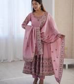 Pink Roman Silk Embroidered Sequence Anarkali Set with Dupatta