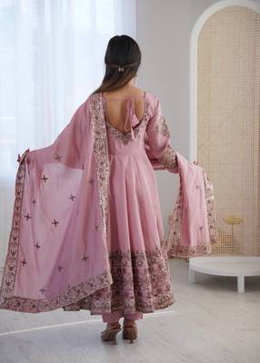 Pink Roman Silk Embroidered Sequence Anarkali Set with Dupatta 4