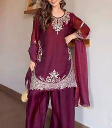 wine silk blend embroidered palazzo set