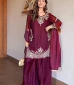 wine silk blend embroidered palazzo set