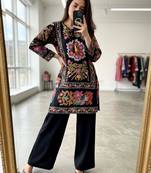 black cotton poly embroidered palazzo set