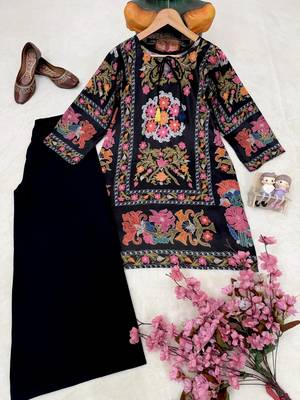 black cotton poly palazzo set with thread embroidery
 3