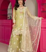 light parrot green silk blend embroidered palazzo set