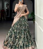 Wonderful Green Kalamkari Printed Silk Mehendi Wear Half Saree Lehenga