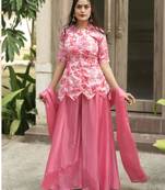 pink silk blend printed palazzo set
