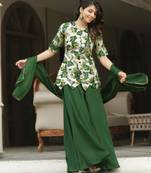 green silk blend printed palazzo set