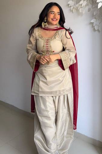 beige organza embroidered farshi salwar set
