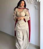 beige organza embroidered farshi salwar set