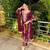 maroon silk blend embroidered kurta set
