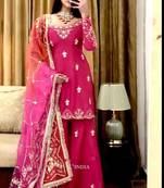 hot pink silk blend embroidered sharara set 