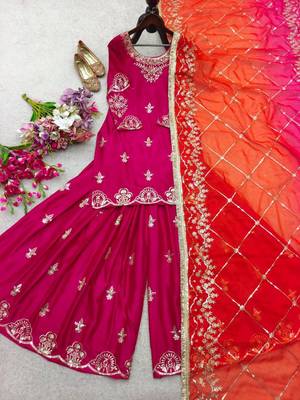 hot pink silk blend sharara set with gota work
 4