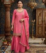 pink silk blend embroidered sharara set 